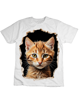 Koszulka Koszulka Dziecięca Rudy Kot w Dziurze Biała - Śmieszne T-Shirty z Nadrukami ?