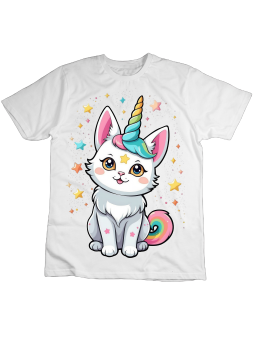 Koszulka Koszulka Dziecięca Słodki Kotek Jednorożec Biała - Śmieszne T-Shirty z Nadrukami ?