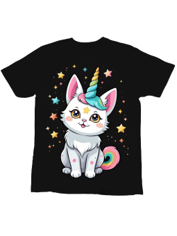 Koszulka Koszulka Dziecięca Słodki Kotek Jednorożec Czarna - Śmieszne T-Shirty z Nadrukami ?