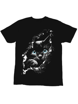 Koszulka Koszulka Dziecięca Niebieskooki Kot Czarna - Śmieszne T-Shirty z Nadrukami ?