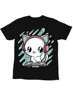 Koszulka Koszulka Dziecięca DJ Kotek Czarna - Śmieszne T-Shirty z Nadrukami ?