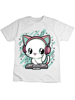 Koszulka Koszulka Dziecięca DJ Kotek Biała - Śmieszne T-Shirty z Nadrukami ?