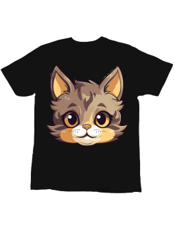 Koszulka Koszulka Dziecięca Słodki Bajkowy Kotek Czarna - Śmieszne T-Shirty z Nadrukami ?