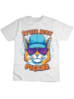 Koszulka Koszulka Dziecięca Życie Jest Piękne Kot Biała - Śmieszne T-Shirty z Nadrukami ?