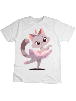 Koszulka Koszulka Dziecięca Kotek Baletnica Biała - Śmieszne T-Shirty z Nadrukami ?