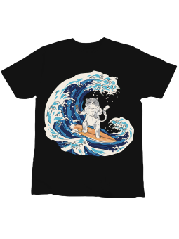 Koszulka Koszulka Dziecięca Kot Na Fali Czarna - Śmieszne T-Shirty z Nadrukami ?