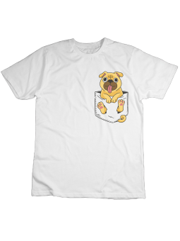 Koszulka Koszulka Dziecięca Pies w Dziurawej Kieszonce Biała - Śmieszne T-Shirty z Nadrukami ?