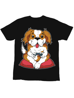 Koszulka Koszulka Dziecięca Pies Gamer Czarna - Śmieszne T-Shirty z Nadrukami ?