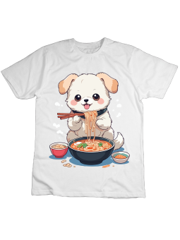 Koszulka Koszulka Dziecięca Ramen Piesek Biała - Śmieszne T-Shirty z Nadrukami ?