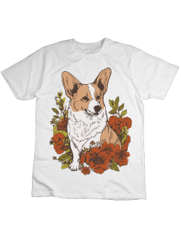 Koszulka Koszulka Dziecięca Corgi w Kwiatach Biała - Śmieszne T-Shirty z Nadrukami ?