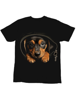 Koszulka Koszulka Dziecięca Realistyczny Pies w Kieszeni Czarna - Śmieszne T-Shirty z Nadrukami ?