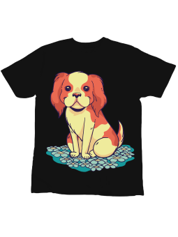 Koszulka Koszulka Dziecięca Piesek Na Kwiatkach Czarna - Śmieszne T-Shirty z Nadrukami ?