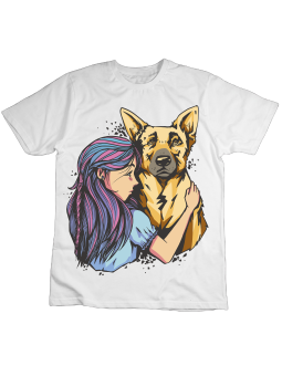 Koszulka Koszulka Dziecięca Dziewczyna z Owczarkiem Biała - Śmieszne T-Shirty z Nadrukami ?