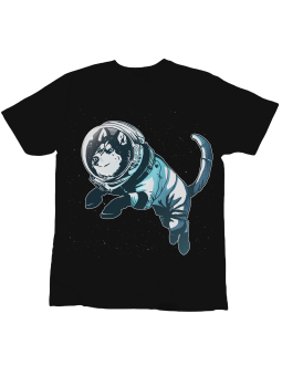 Koszulka Koszulka Dziecięca Husky w Kosmosie Czarna - Śmieszne T-Shirty z Nadrukami ?