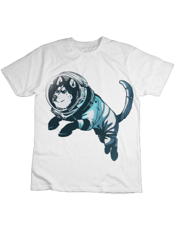 Koszulka Koszulka Dziecięca Husky w Kosmosie Biała - Śmieszne T-Shirty z Nadrukami ?