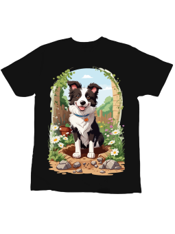 Koszulka Koszulka Dziecięca Collie w Ogródku Czarna - Śmieszne T-Shirty z Nadrukami ?