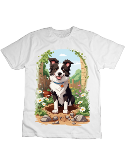 Koszulka Koszulka Dziecięca Collie w Ogródku Biała - Śmieszne T-Shirty z Nadrukami ?