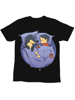 Koszulka Koszulka Dziecięca Śpiące Dziecko z Psem Czarna - Śmieszne T-Shirty z Nadrukami ?