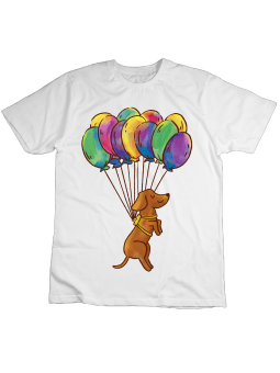 Koszulka Koszulka Dziecięca Jamnik z Balonami Biała - Śmieszne T-Shirty z Nadrukami ?