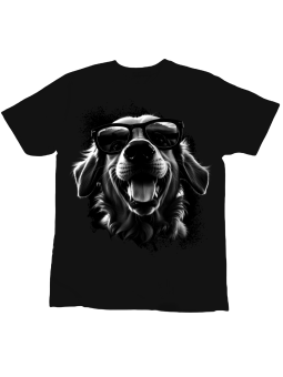 Koszulka Koszulka Dziecięca Golden Retriever w Okularach Czarna - Śmieszne T-Shirty z Nadrukami ?