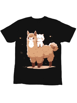 Koszulka Koszulka Dziecięca Lama z Kotkiem Czarna - Śmieszne T-Shirty z Nadrukami ?