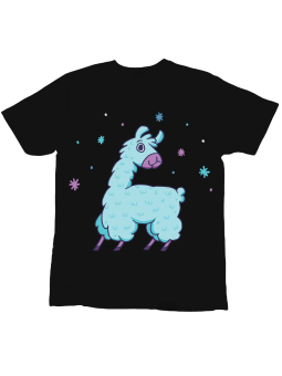 Koszulka Koszulka Dziecięca Niebieska Lama Czarna - Śmieszne T-Shirty z Nadrukami ?