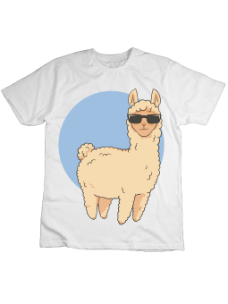 Koszulka Koszulka Dziecięca Lama z Niebieskim Kołem Biała - Śmieszne T-Shirty z Nadrukami ?