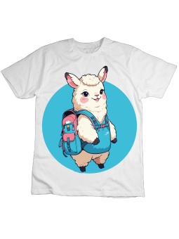 Koszulka Koszulka Dziecięca Lama z Plecakiem Biała - Śmieszne T-Shirty z Nadrukami ?