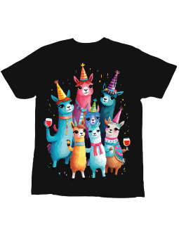 Koszulka Koszulka Dziecięca Lamy Impreza Czarna - Śmieszne T-Shirty z Nadrukami ?