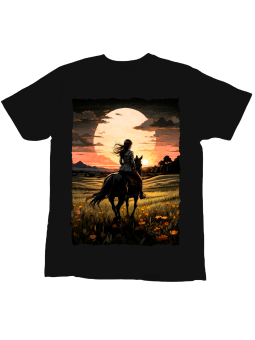 Koszulka Koszulka Dziecięca Zachód Słońca Na Koniu Czarna - Śmieszne T-Shirty z Nadrukami ?