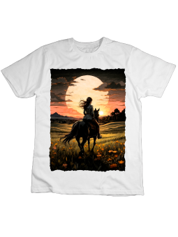 Koszulka Koszulka Dziecięca Zachód Słońca Na Koniu Biała - Śmieszne T-Shirty z Nadrukami ?