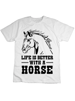 Koszulka Koszulka Dziecięca Życie Jest Lepsze z Koniem Biała - Śmieszne T-Shirty z Nadrukami ?