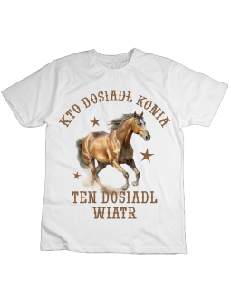 Koszulka Koszulka Dziecięca Kto Dosiadł Konia Biała - Śmieszne T-Shirty z Nadrukami ?
