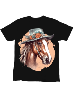 Koszulka Koszulka Dziecięca Koń w Kapeluszu Czarna - Śmieszne T-Shirty z Nadrukami ?