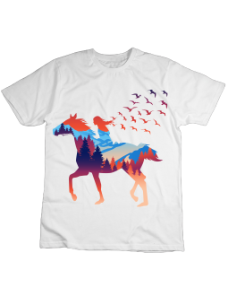 Koszulka Koszulka Dziecięca Dziewczyna na Koniu Góry Biała - Śmieszne T-Shirty z Nadrukami ?