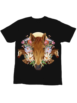 Koszulka Koszulka Dziecięca Floral Horses Czarna - Śmieszne T-Shirty z Nadrukami ?