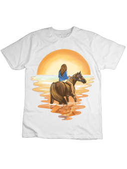 Koszulka Koszulka Dziecięca Dziewczyna Na Koniu Biała - Śmieszne T-Shirty z Nadrukami ?