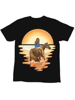 Koszulka Koszulka Dziecięca Dziewczyna Na Koniu Czarna - Śmieszne T-Shirty z Nadrukami ?