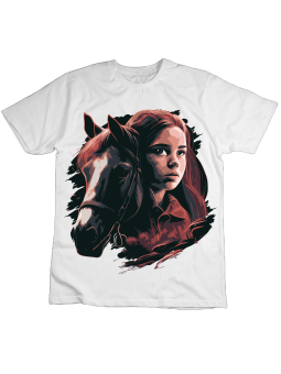 Koszulka Koszulka Dziecięca Portret Koń z Dziewczyną Biała - Śmieszne T-Shirty z Nadrukami ?