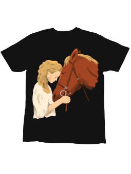 Koszulka Koszulka Dziecięca Malowana Dziewczyna z Koniem Czarna - Śmieszne T-Shirty z Nadrukami ?