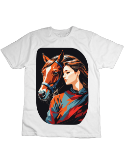 Koszulka Koszulka Dziecięca Piękna Dziewczyna z Koniem Biała - Śmieszne T-Shirty z Nadrukami ?