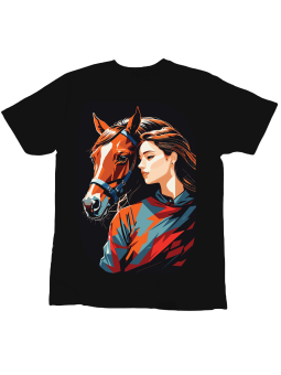 Koszulka Koszulka Dziecięca Piękna Dziewczyna z Koniem Czarna - Śmieszne T-Shirty z Nadrukami ?