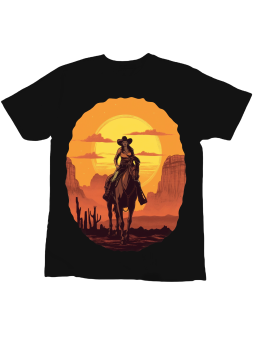 Koszulka Koszulka Dziecięca Kowbojka Zachód Słońca Czarna - Śmieszne T-Shirty z Nadrukami ?