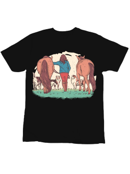 Koszulka Koszulka Dziecięca Konie i Psy Tyłem Czarna - Śmieszne T-Shirty z Nadrukami ?