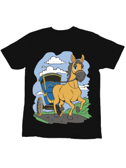 Koszulka Koszulka Dziecięca Koń z Bryczką Czarna - Śmieszne T-Shirty z Nadrukami ?