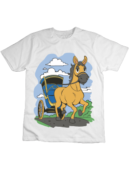 Koszulka Koszulka Dziecięca Koń z Bryczką Biała - Śmieszne T-Shirty z Nadrukami ?