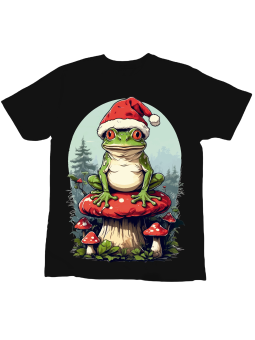 Koszulka Koszulka Dziecięca Żaba w Czapce Mikołaja Czarna - Śmieszne T-Shirty z Nadrukami ?