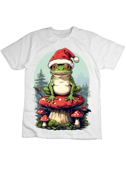 Koszulka Koszulka Dziecięca Żaba w Czapce Mikołaja Biała - Śmieszne T-Shirty z Nadrukami ?