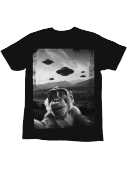 Koszulka Koszulka Dziecięca Małpa z UFO Czarna - Śmieszne T-Shirty z Nadrukami ?