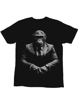 Koszulka Koszulka Dziecięca Realistyczna Małpa w Garniturze Czarna - Śmieszne T-Shirty z Nadrukami ?